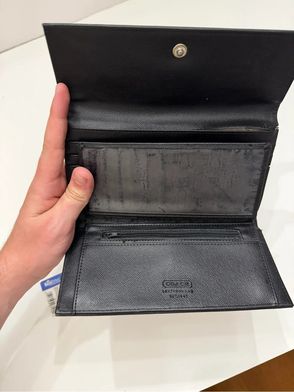 Coach Monogram Leather Signature Canvas Envelope Wallet Black & Gray Size DAMGED